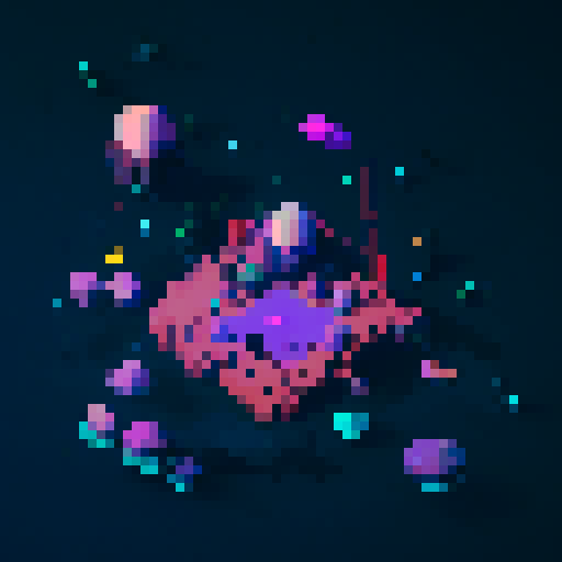 2d lifeless asteroid in empty space, retro aesthetic, pixelated details, wireframe outlines, geometric shapes, low-resolution textures, pixel art style, sRGB color space View from above. 
