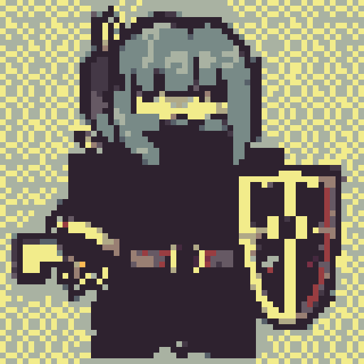 dark souls-like knight, brown-haired, no helmet, wielding a sword and shield, shield embossed with a golden "V", fantasy RPG