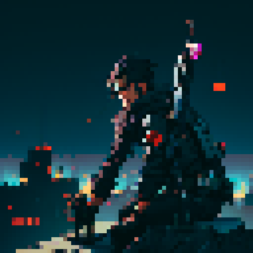 Game character rogue-like game with 2d platformer view, regular guy with a gun, cyberpunk, gray background, 16-bit, controls time, fires from gun, shooting, firing