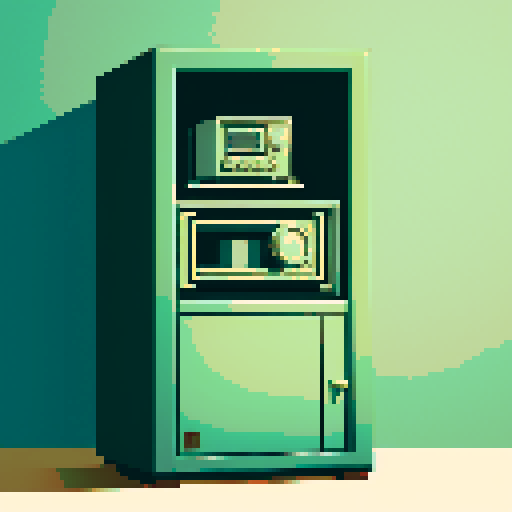 Show a room with a big safe in it