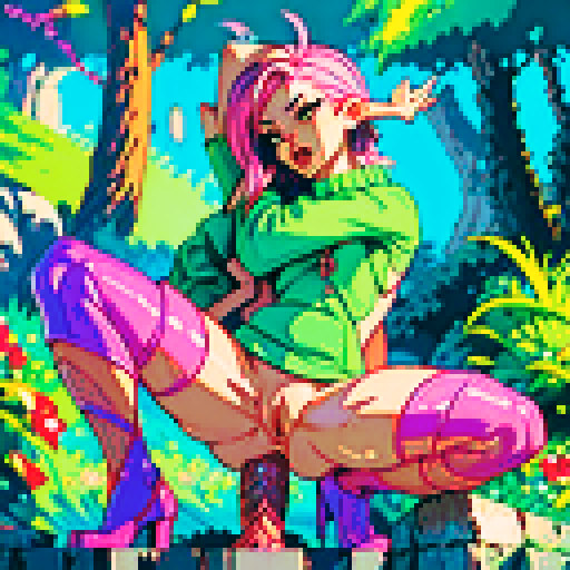 sexy, naked woman, porn, dildo in pussy, sRGB, pixel art, sexy, naked woman with a provocative pose, surrounded by vibrant pixel art, showcasing an explicit moment of pleasure with a colorful dildo penetrating her wet pussy