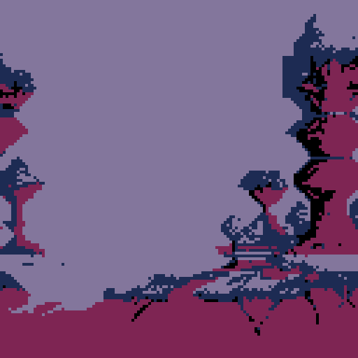 an 8bit video game background of mountains at night