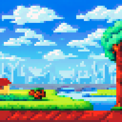 School in the background, trees, river, 