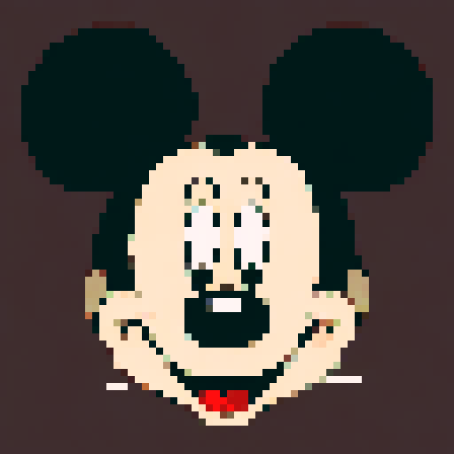 pixel image of mickey mouse smoking a joint wearing purple sunglasses