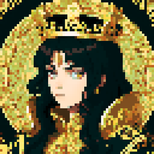 prince, regal, metall crown, black crown, majestic, sharp features, golden accents, royal robe, intricate embroidery, game icon, 32x32 pixel art, sRGB, skill art, close up, portrait