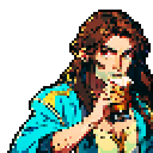 handsome, long brown haired guy, detailed pixel art, sRGB, beer
