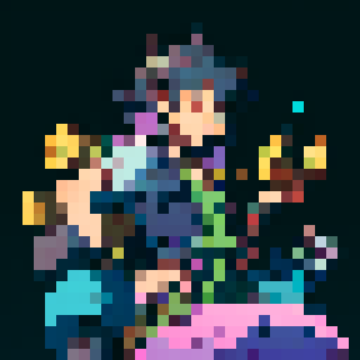 2D sneaky raccoon character, wearing a vest, pockets overflowing with money, coins, and jewelry, against a pixel art background with a mesmerizing hypnotic spiral