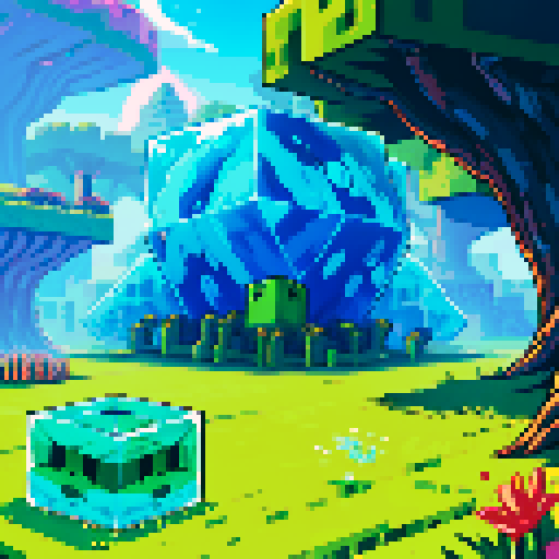 Blue Slime cube, Gelatinous cube, giant Slime, boss fight, grasslands, terraria, minecraft