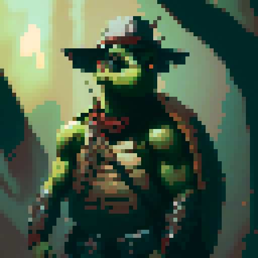 8-bit style portrait with vibrant, retro colors, showcasing a pixelated character in a dynamic pose against a black background, reminiscent of classic video games