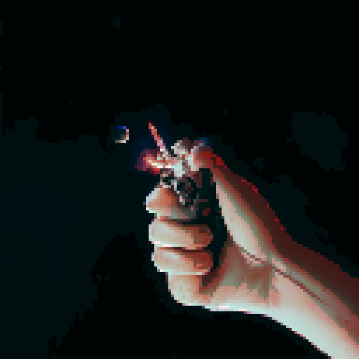 Hand holding lighter, spark, light
