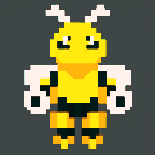 antropomorphic smiling bee in pants