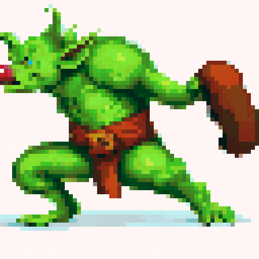 goblin runt, full body, standing still, wearing loincloth, sharp claws, sRGB, pixel art, 