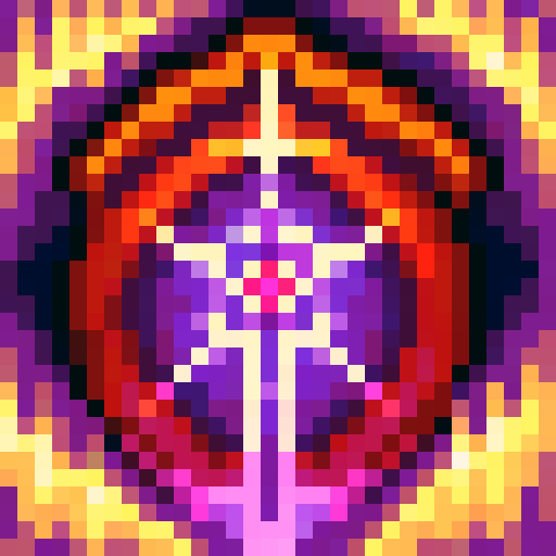 Pixel, vibrant colors, clean lines, detailed shading, game icon, 32x32 pixel art, sRGB, skill art, close up, portrait, dynamic pose, glowing effects, digital rendering, high contrast.  The word Flatty as a badge design, black outline.