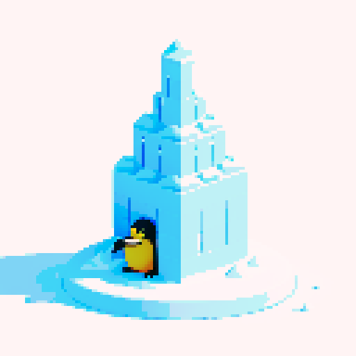 A large penguin snow castle. Simple pixels with light shadows
