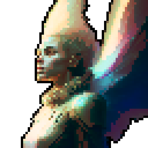 In a fantasy style : Glowing, humanoid beings of radiant light with ethereal wings. Their features are graceful, and their eyes shimmer with celestial energy.