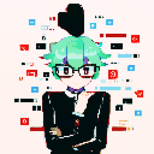 young woman, secretary, anime style, pixel art, close up, determined expression, glasses, neat bun, pencil behind ear,