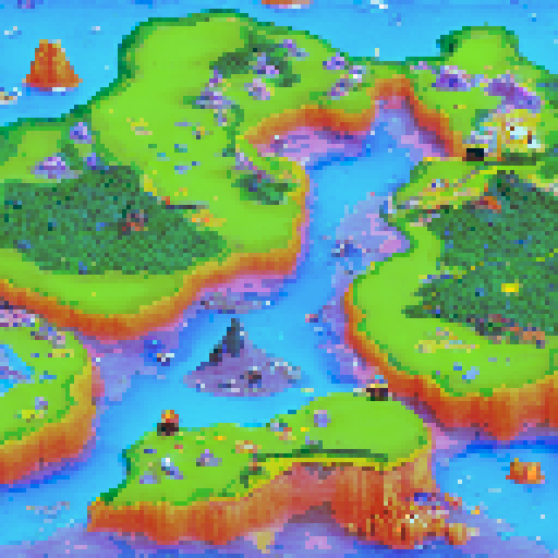 make a world map simular to super mario with a mountin in the left connor and a island that is sorrunded by water in the middle with a castle at the right connor of the island with black chess peices sarounding the island and on top of it with a bridges to smaller islands and rocks in the water with the mountin having a trail going to the top of it and there being lightning and storm clouds around it with paths to go like super mario
