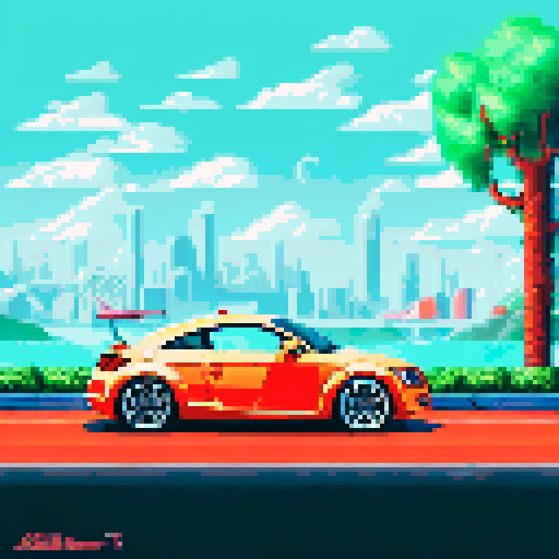 Photorealistic, centered Audi TT in a three quarter view, right wheel in front, clean background, pixel art style with sRGB colors