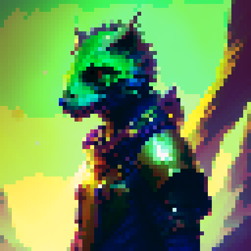 pixel art character, adventurer, light armor, 64x64 resolution, full body, fantasy RPG style, gleaming sword, lush green forest, magical creatures, vibrant sunset sky, swirling clouds, rays of golden light, Male