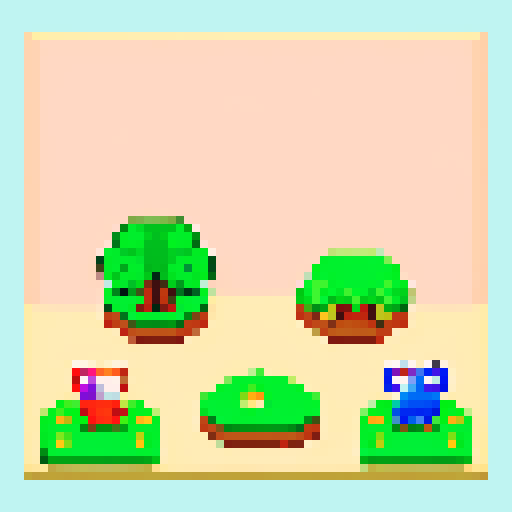 Animal Crossing pixel art, 64x64, seamless game tiles for grass, dirt, sand, water, stone path, in pastel colors, simple retro style, transparent background