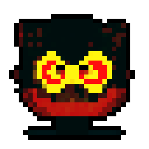 yellow floating head, sharp mouth, glowing red eyes, aggressive design, retro-style 16-bit, 32x32, pixel art, sRGB