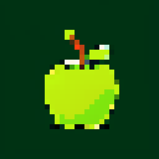 green apple, black outlines, in the center, simple pixel art, plain background