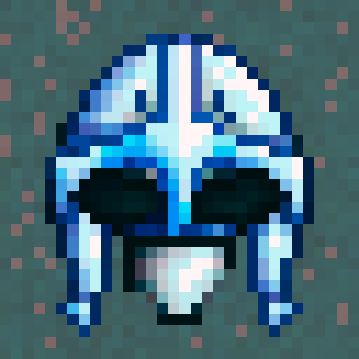 Icy blue and silver frost mage helmet adorned with a menacing pointy crown, rendered in crisp 32x32 pixel art as a game asset