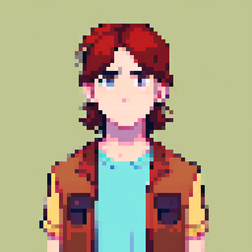portrait, sprite art, character art, stardew valley, young man, depressed, medium length hair, neutral, normal, sad