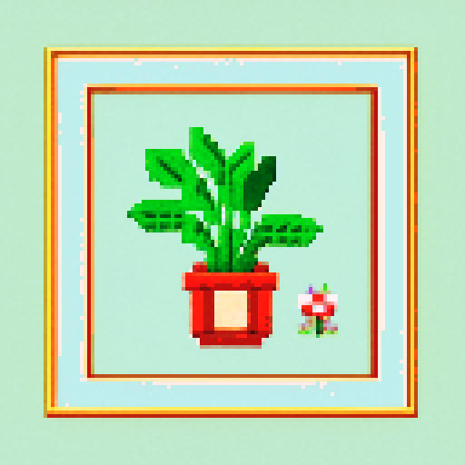 cross stitch indoor plants pixel art style kawaii cute japanese 