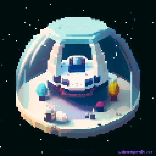 gachapon spaceship, clear top half, space sleeping pod, glass top, cozy white space theme, pixel art