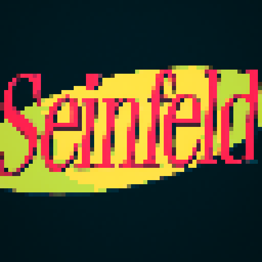 Seinfeld, iconic logo, vibrant colors, retro feel, pixelated characters, sRGB