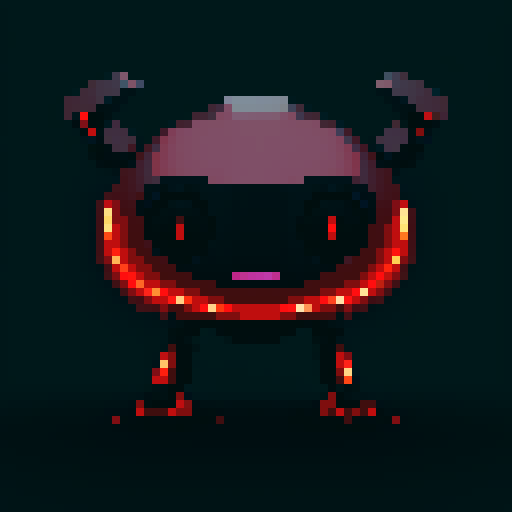 evil robotic drone, sharp metallic edges, glowing red eyes, hovering in mid-air, pixel art
