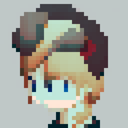 simplified anime style pixel art with lower detailzed elements only main and enlarged main face details    