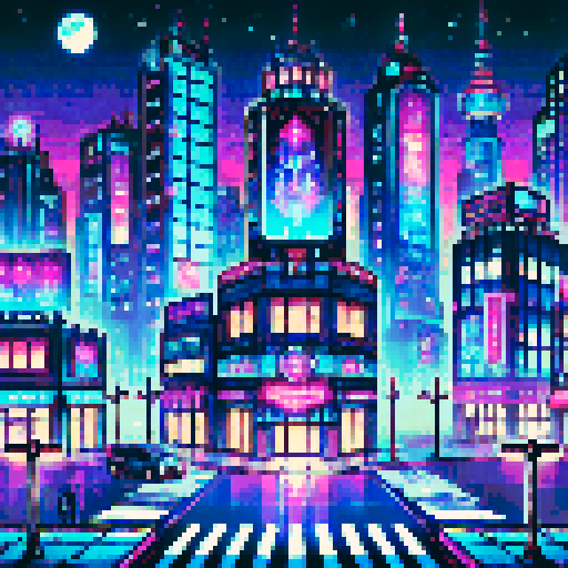 futuristic city, neon lights