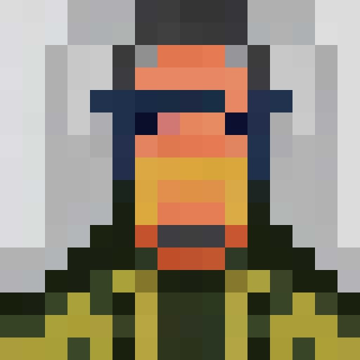 Full body Jemaine from Flight of the Conchords, pixelated in 16x16 game icon style, holding his guitar
