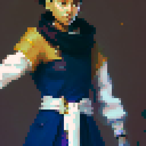 monk with a bead necklace, tall at 42 pixels, wearing a white belt hanging down in front of him with a gold buckle in a fantasy RPG style