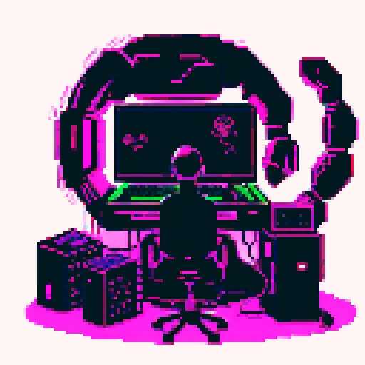 Scorpion playing computer games in a cyberpunk room