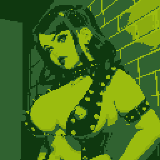 curvy, busty goth babe with studded collar. Portrait of head, Nude big titty goth, in a close up nude glamour shot. Neon lighting, modern tile backsplash.