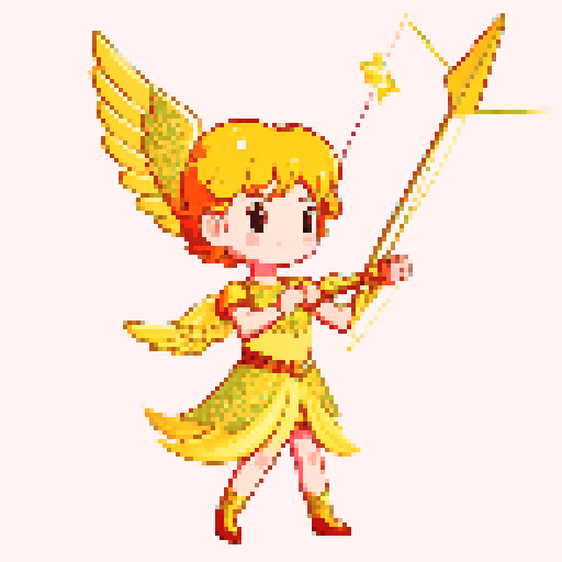 bow and arrow, with angelic feathers, and a golden sparkle