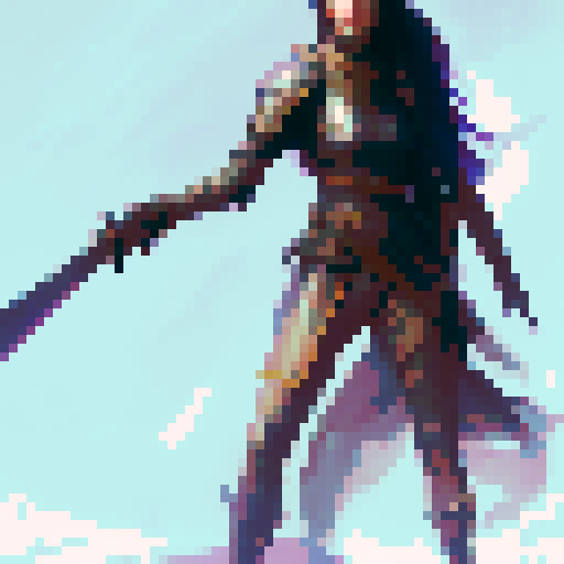 black-haired, 20-year-old warrior with a gleaming sword, clad in medieval armor, set in a fantasy RPG-style world