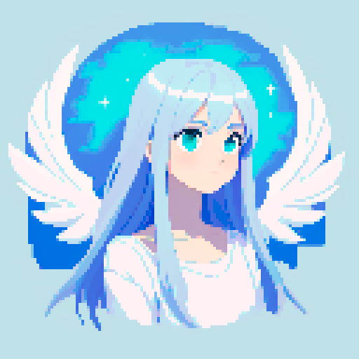 
Beautiful, ethereal angel with shimmering wings and flowing, liquid-like chrome body, rendered in minimalist pixel art with vibrant, dazzling sRGB colors. Big anime eyes. Visible nose. 