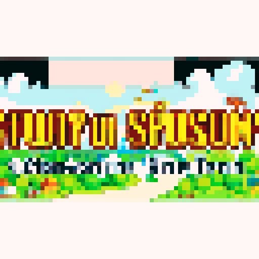 Sunshire title screen farming town, large mountain with small dragons flying around, fire-like text, sRGB, pixel art, background, landscape