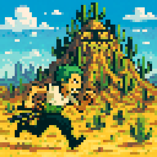 zoro, running, whisky peak, cactus mountain, sRGB, pixel art