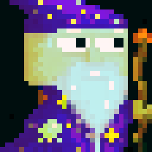 Legendary Wizard v2 with white skin, royal clothes, game icon style, 32x32 pixel art, sRGB, skill art, close up,