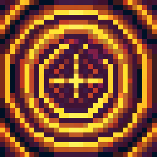 Stylized salmon, vibrant scales, swimming gracefully, in front of an ancient carved wheel, intricate details, weathered texture, minecraft server logo, "Salmon Civ - the unbroken wheel", game icon, 32x32 pixel art, sRGB, skillful strokes, close up, portrait