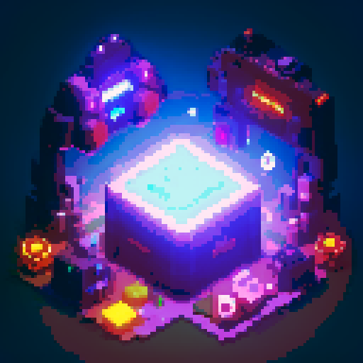 lootbox, futuristic crate, glowing buttons, golden box center, intricate details, pixel art style, sRGB