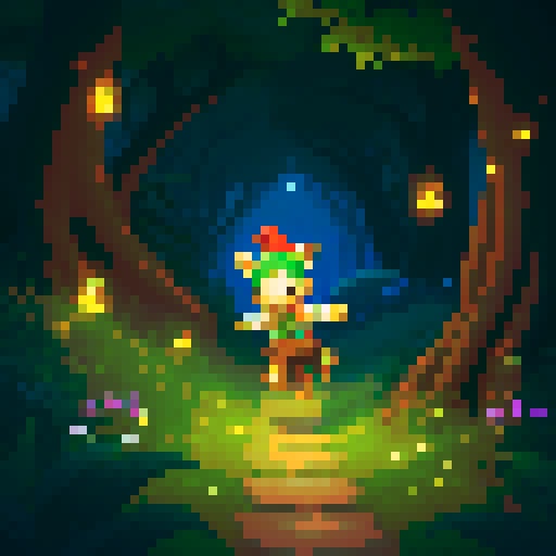 Create a mystical illustration of a cute Mexican duende (chaneque) running, set against a white background. The duende should have a friendly and charming appearance, wearing traditional, forest-themed attire with intricate patterns. Add small details like a tiny satchel bouncing at their side. Even though the background is white, incorporate subtle magical elements around the duende, such as faint glowing plants, luminescent fungi, and twinkling fireflies to suggest an enchanted environment. Th