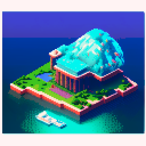"An 8-bit pixel art of a wealthy polar bear in a high-tech mansion. The bear, in a suit and sunglasses, lounges on a sleek sofa surrounded by holographic displays, LED lighting, and smart glass walls. Crypto symbols glow on digital panels, and a workstation with trading charts highlights his success. A panoramic window reveals icy mountains, blending luxury and futuristic tech."