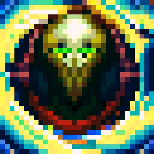 fierce warrior, pixelated, vibrant colors, battle-ready, determined expression, dramatic lighting