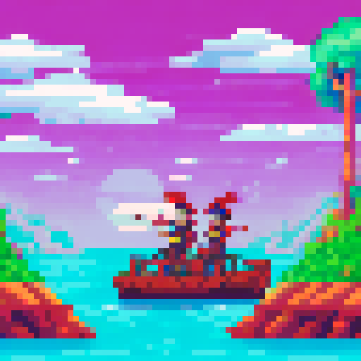 pirates dancing and singing on a turtle boat